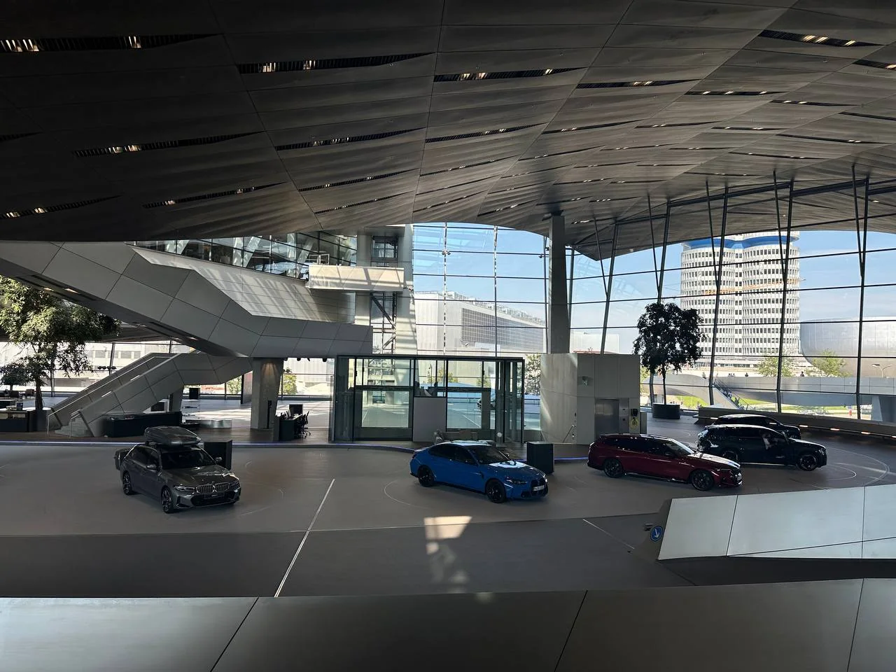 Open modern exhibition hall inside BMW Welt