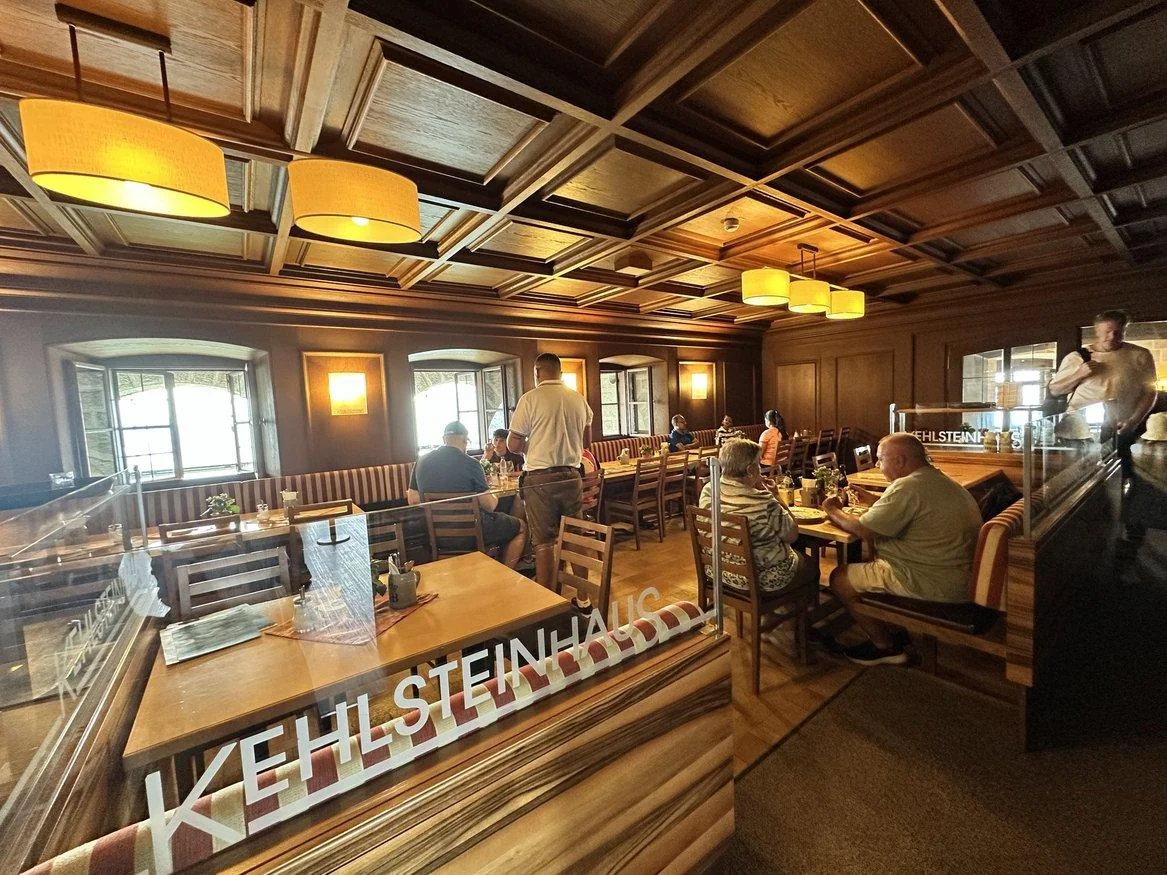 Wood-paneled restaurant interior inside Kehlsteinhaus