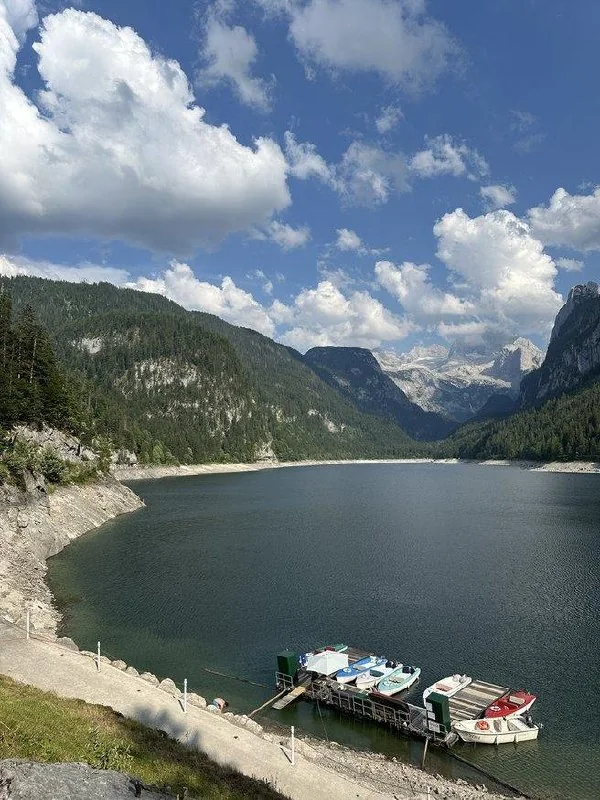 Gosausee beneath clouds and the jagged Dachstein range