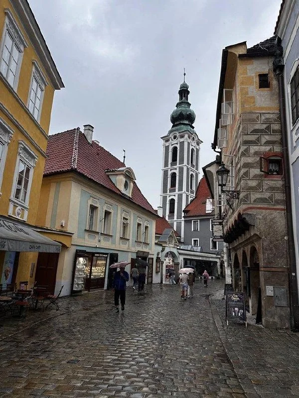 Historic cobblestone street in Český Krumlov