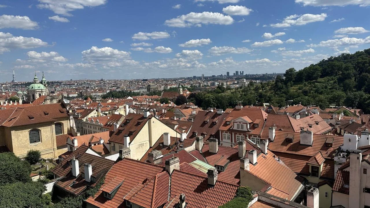 Prague's red rooftops stretching toward the horizon