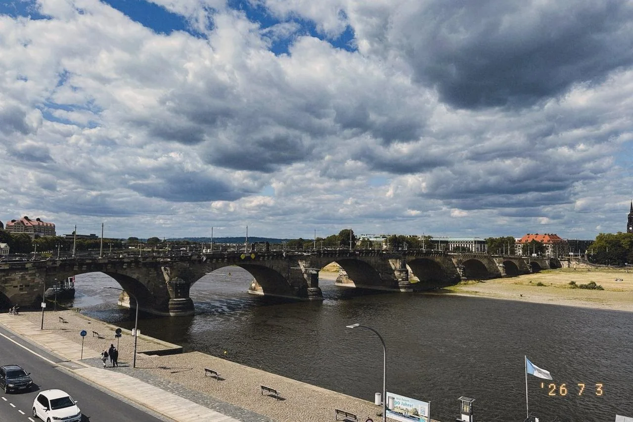 Stone bridge crossing the Elbe River in Dresden